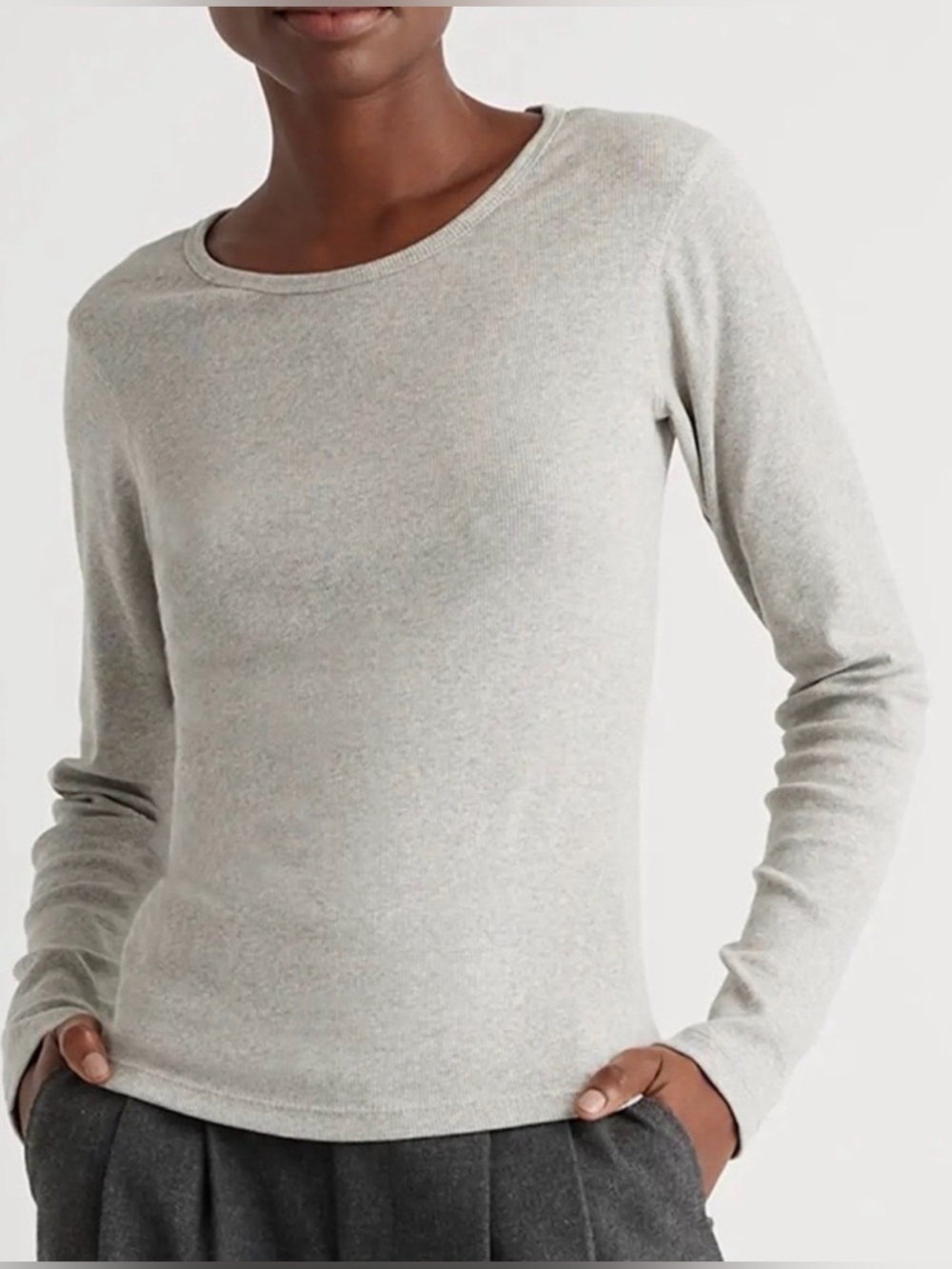 QUINCE Heather Grey Organic Cotton Micro Ribbed Long Sleeve Shirt Medium